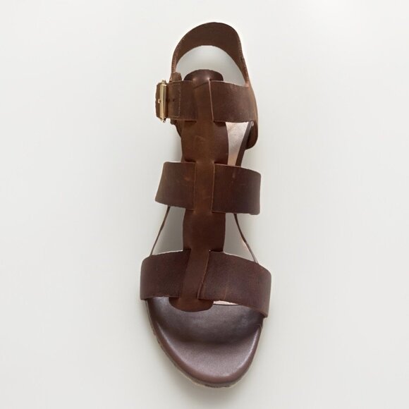 NIB Clarks Maritsa 95 Gladiator Womens Brown Leather Wedge Heel Sandal Comfort - Picture 3 of 10